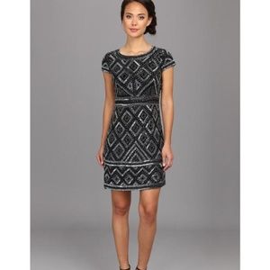 Adrianna Papell Beaded Cap Sleeve Short Dress